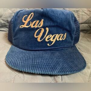 Vintage Blue Corduroy Embroidered Las Vegas Trucker Baseball Snapback Hat